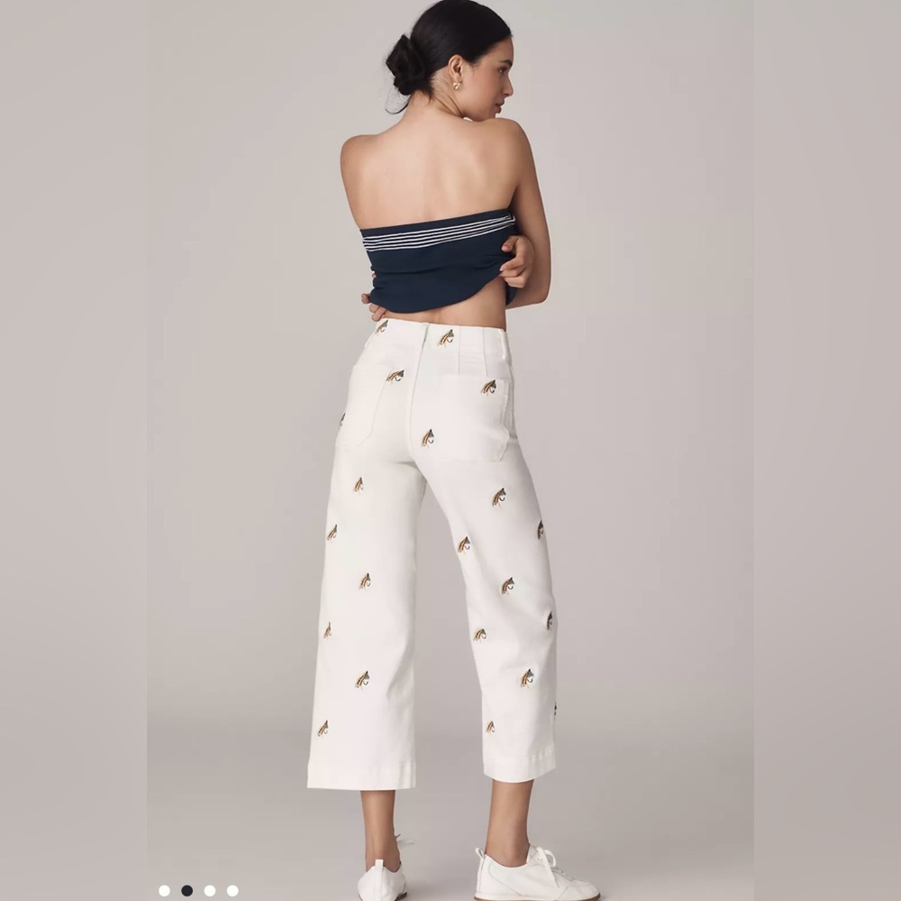 Anthropologie The Colette Embroidered Wide Leg Fishing Fly Pants Nude - Picture 2 of 6